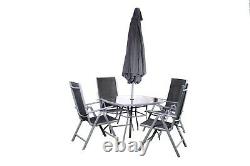 Meubles De Jardin Rio 4 Seater Inclinable Ensemble Avec Table Et Parasol Qualité Premium