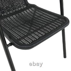 Mobilier de jardin pour bistro : table en verre et chaises empilables avec cadre en métal pour intérieur/extérieur.