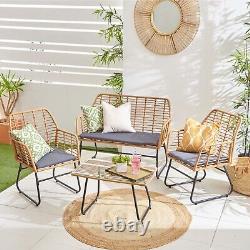 Neo Garden Meubles Wicker Bamboo Style Cane Chaise Table Rattan Coussin 4 Pièce