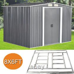 New Metal Garden Shed 8 X 6 Ft Porte Coulissante De Toit Apex Stockage Extérieur Base Gratuite