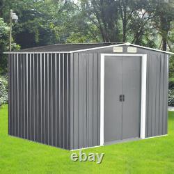New Metal Garden Shed 8ft X 6ft Porte Coulissante Extérieure De Toit Apex Avec Foundation