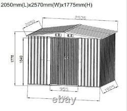 Nouvelle Qualité 8x6 Ft Garden Shed Metal Apex Roof Outdoor Storage With Free Base