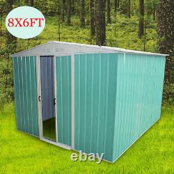 Outdoor Heavy Duty 8x6ft Metal Garden Shed Apex Roof Storage With Free Base