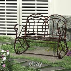 Outsunny 2 Seater Metal Garden Banc Outdoor Rocking Chaise Bronze Love Seat