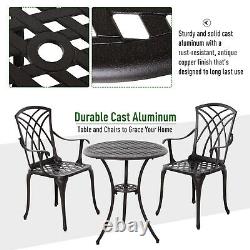 Outsunny 3 Pcs Cast Aluminium Table Table Chaises Extérieur Jardin Bistro Set