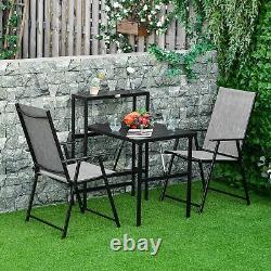 Outsunny 3 Pcs Polding Garden Furniture Set Avec Plateau Latéral Extérieur Patio Balcon