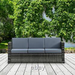 Outsunny 3 Seater Rattan Sofa All-weather Wicker Chaise De Tissage Avec Cushion Grey
