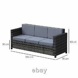 Outsunny 3 Seater Rattan Sofa All-weather Wicker Chaise De Tissage Avec Cushion Grey