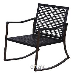 Outsunny 3pc Rattan Bistro Set Garden Wicker Rocking Chair Coffee Table Coussins