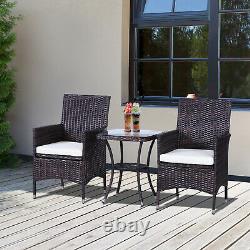Outsunny 3pc Rattan Furniture Bistro Set Garden Chair Table Patio En Osier Extérieur