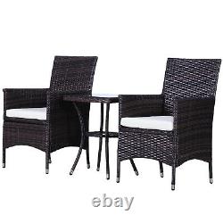 Outsunny 3pc Rattan Furniture Bistro Set Garden Chair Table Patio En Osier Extérieur
