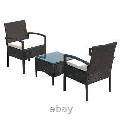 Outsunny 3pc Rattan Table Chair Garden Bistro Set Mobilier Extérieur Dinning Seat