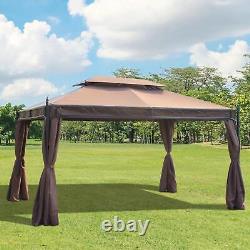 Outsunny 3x4m Jardin Métal Gazebo Marquee Patio Party Tente Auvent Abri Marron