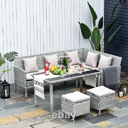 Outsunny 5pcs Rattan Dining Set With Sofa, Coffee Table Footstool Garden Furniture