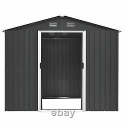 Outsunny 8 X 6ft Garden Roofed Metal Storage Shed With Ventilation & Doors, Grey