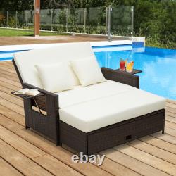Outsunny Garden Rattan Furniture 2 Seater Patio Sun Lounger Transat Transat