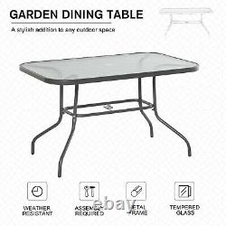 Outsunny Metal Garden Table À Manger Extérieur Patio Avec Verre, Trou Parapluie