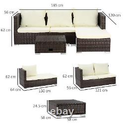Outsunny Rattan Garden Canapé Set Rangement Table Wicker Patio Loungeer 4-seater Brow