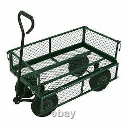 Oypla Garden Heavy Duty Garden Cart Metal Green Barrow Utility Trolley Accueil Nouveau