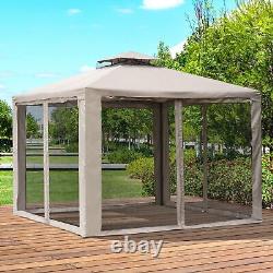 Pavillon de jardin en métal Outsunny 3 x 3 m avec toit à deux niveaux pour tente de fête en taupe