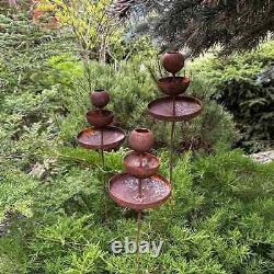 Piquets de jardin rouillés, Attrape-pluie en métal, Décor de jardin extérieur bain d'oiseaux