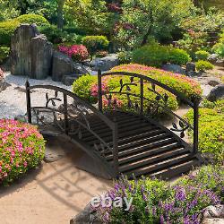 Pont de jardin en métal de 1,2 m avec rampes de sécurité motif de vigne décorative, noir