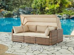 Rattan Canopy Garden Furniture Set Outdoor Lounge Sofa Chaise Sunbed Modular