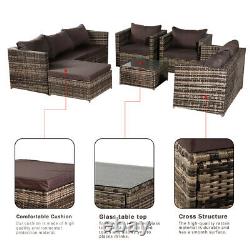 Rattan Garden Furniture Set Corner Sofa Fauteuils Table Basse Ottoman 7 Seater
