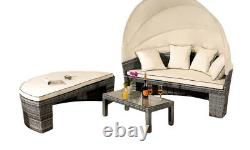 Rotin Sun Lounger Méridienne Mobilier De Jardin Table Et Canopy Set Sofa