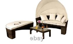 Rotin Sun Lounger Méridienne Mobilier De Jardin Table Et Canopy Set Sofa