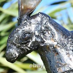 Superbe sculpture de jardin en forme de lièvre en métal recyclé