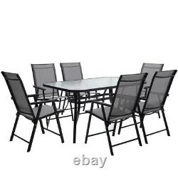 Table & Chaises Set Metal XL Patio Salle À Manger Extérieure Garden Parasol Table Avec Chaise