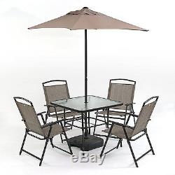 Table De Jardin En Plein Air Avec 7 Chaises Pliantes Et Parasols