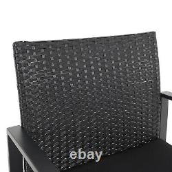 Table En Verre Noir 2 Seater Rattan Chaises Set 3pcs Garden Wicker Meubles Bistro