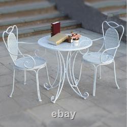 Table Extérieure Intérieure & Chaise Patio Ensemble White Metal Garden Balcony Cafe 3 Pcs