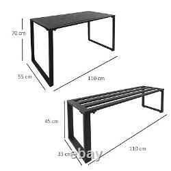 Table de jardin en métal noir et ensemble banc 110x55x70cm 3 pièces