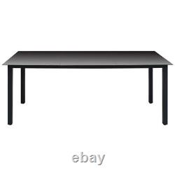 Table de jardin noire 190x90x74 cm en aluminium et verre
