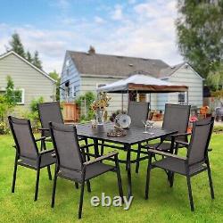 Table de salle à manger de jardin en métal PHI VILLA pour patio extérieur avec trou pour parasol pour 6 à 8 personnes.