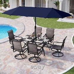 Table de salle à manger de jardin en métal PHI VILLA pour patio extérieur avec trou pour parasol pour 6 à 8 personnes.