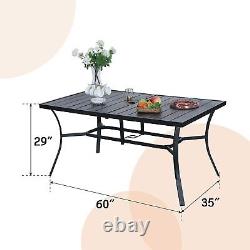 Table de salle à manger de jardin en métal Table de patio extérieure avec trou pour parasol pour 6 personnes