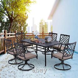 Table de salle à manger de jardin en métal Table de patio extérieure avec trou pour parasol pour 6 personnes