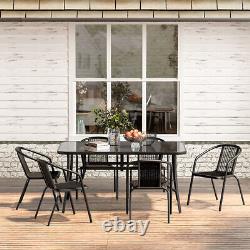 Tables de salle à manger de jardin en métal avec plateau en verre et trou pour parasol