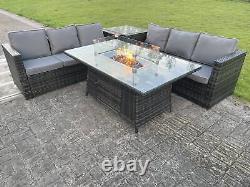 Wicker Corner Rattan Garden Furniture Set Gas Fire Pit Table Sets Dark Grey MIX