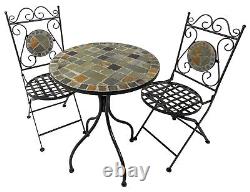 Woodside Mosaic Garden Table Et Chaise Pliante Set De Meubles De Salle À Manger D'extérieur
